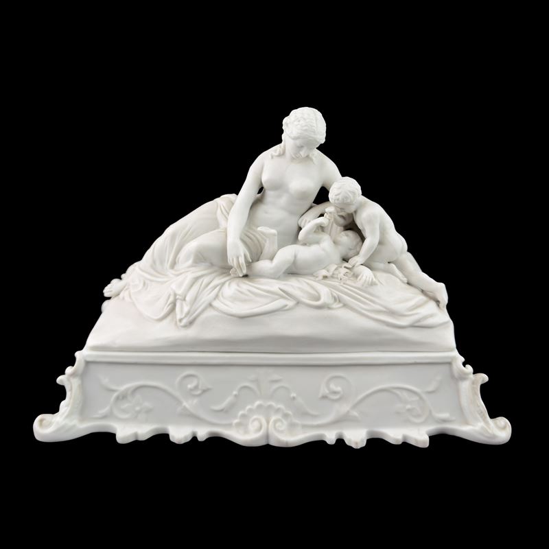 Calamaio in porcellana e biscuit, XIX secolo