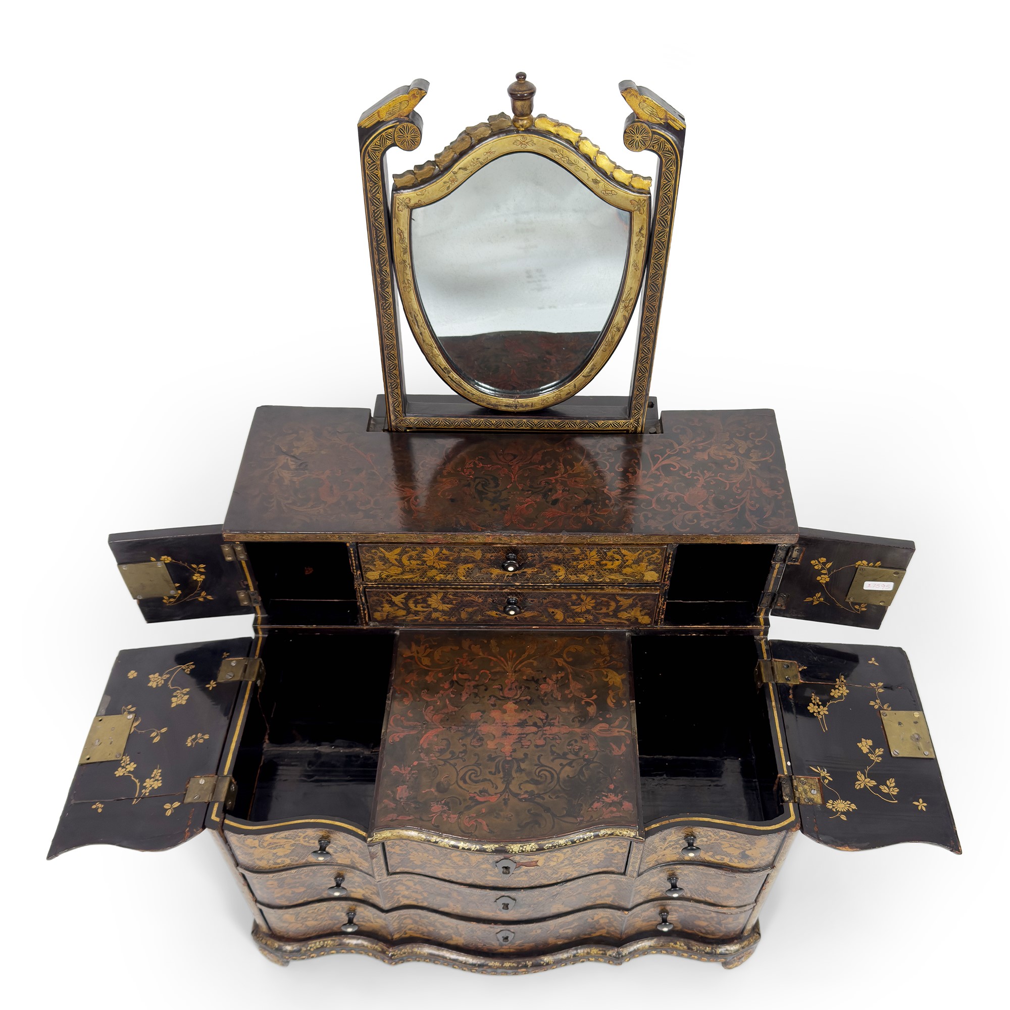 Piccolo stipo in legno laccato ed ebanizzato, probabilmente Francia, XIX secolo