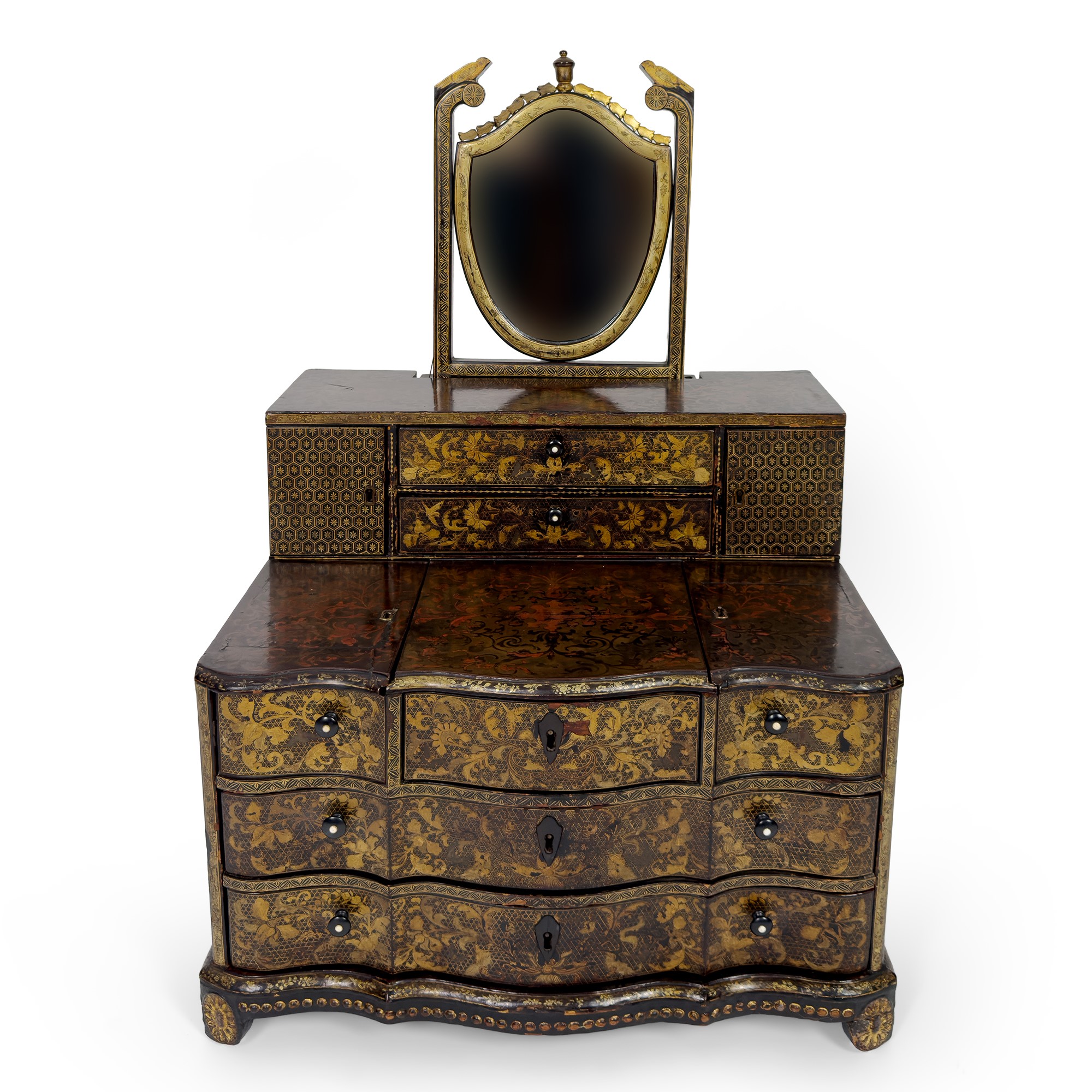 Piccolo stipo in legno laccato ed ebanizzato, probabilmente Francia, XIX secolo