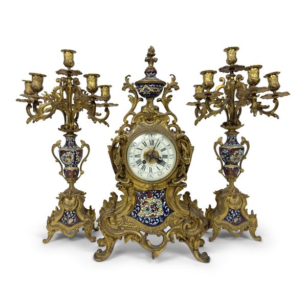 Trittico in bronzo dorato e smalti policromi, seconda metà del XIX secolo