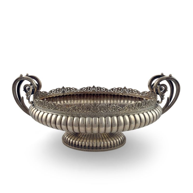 Centrotavola in argento, Milano, Arno Fassi, punzone del fascio littorio