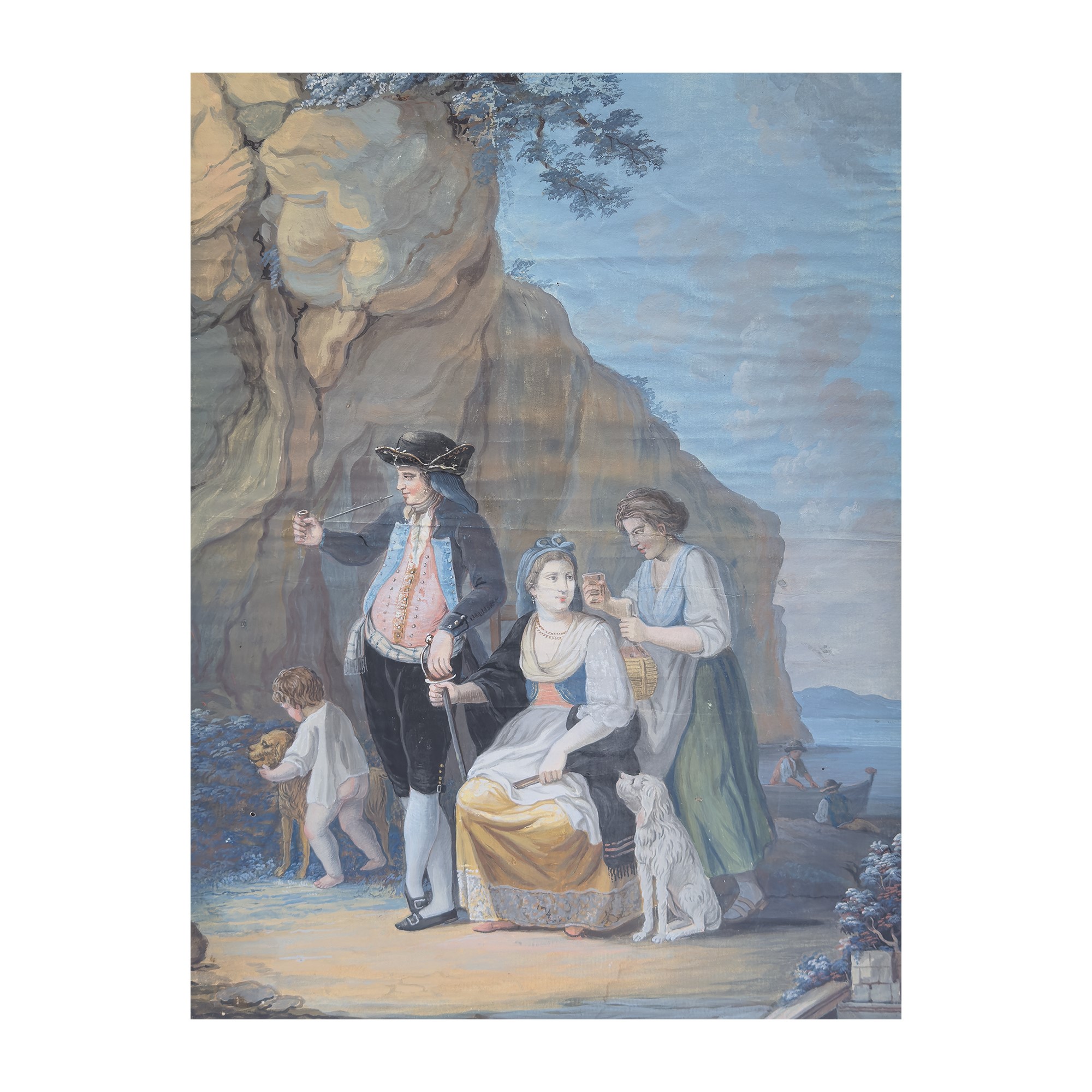 Alessandro D'Anna (attribuito), Scene in costume popolare con figure di bevitori, gouache su cart...
