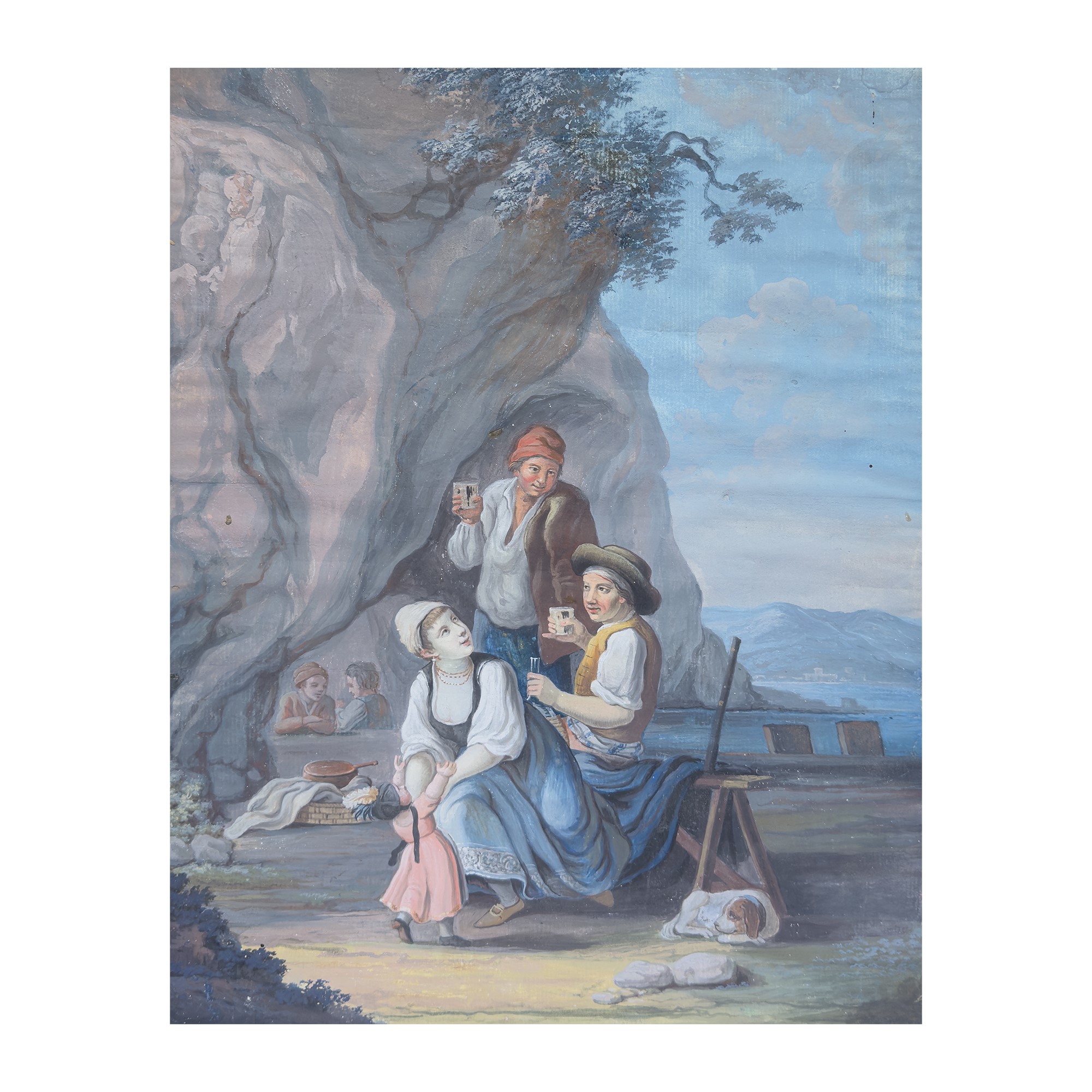 Alessandro D'Anna (attribuito), Scene in costume popolare con figure di bevitori, gouache su cart...