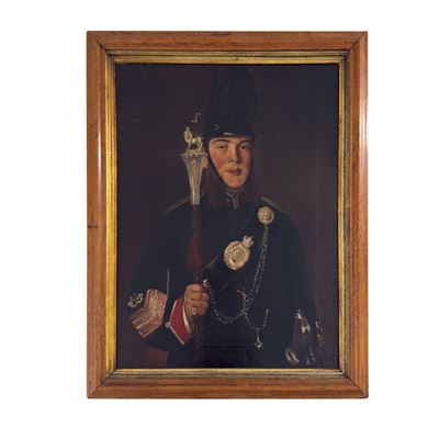 Pittore inglese del XIX secolo, Ritratto di militare con simboli massonici, olio su tela