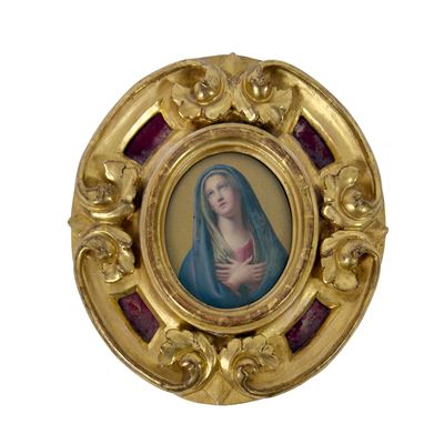 Placca ovale in porcellana finemente dipinta, 'La Vergine' 1860 circa