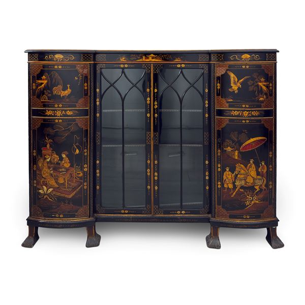 Credenza in legno laccato nero e dorato, Inghilterra, XIX secolo