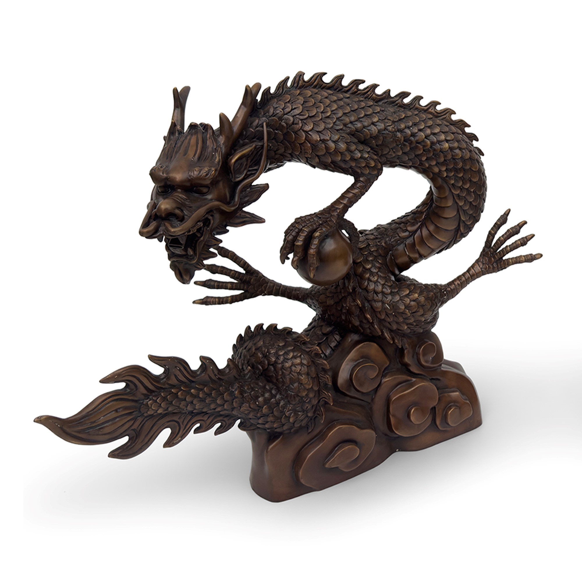 Coppia di draghi in bronzo, cm 52x67, con base a nuvoletta