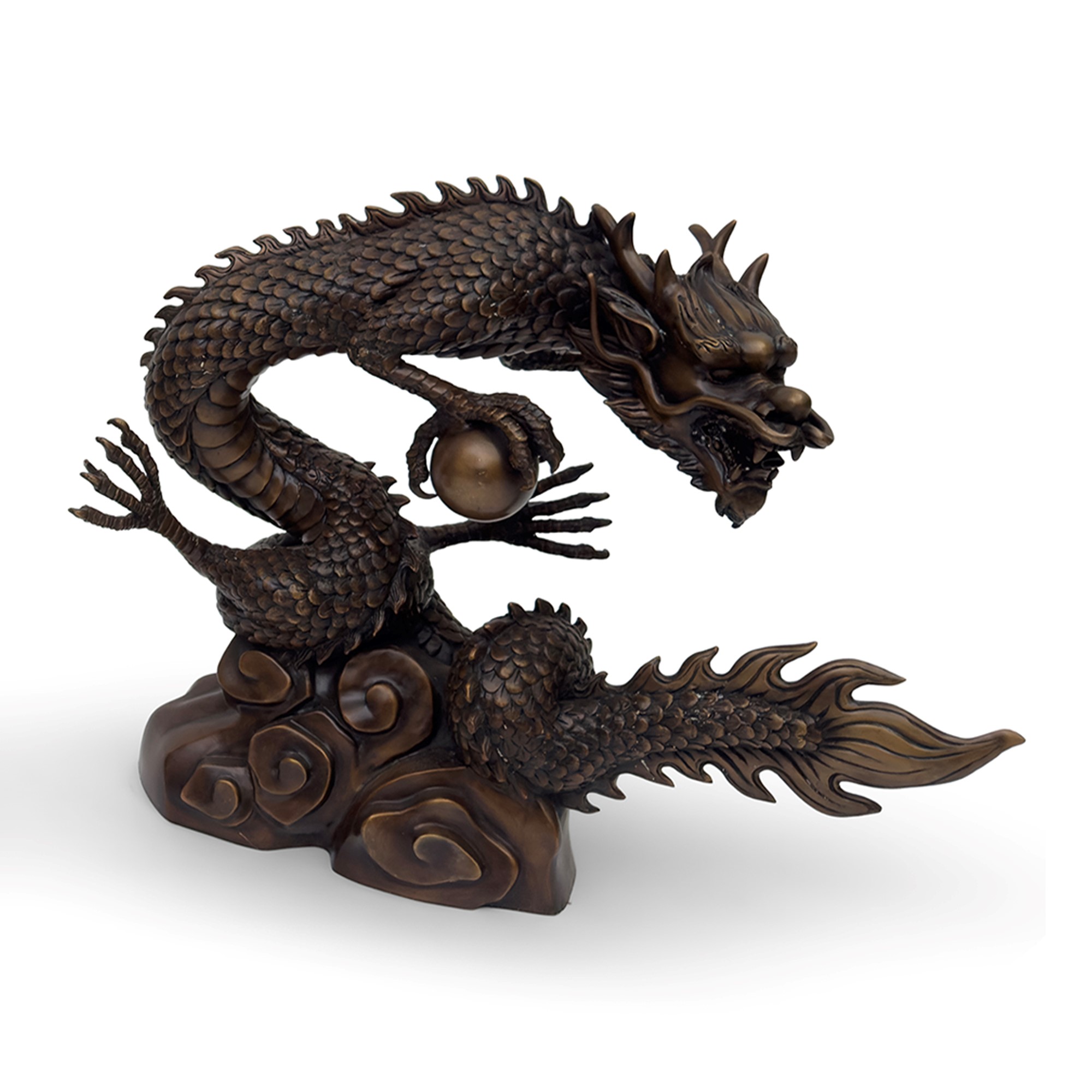 Coppia di draghi in bronzo, cm 52x67, con base a nuvoletta