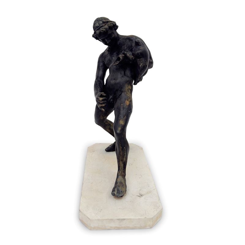 Fauno con otre, scultura in bronzo patinato