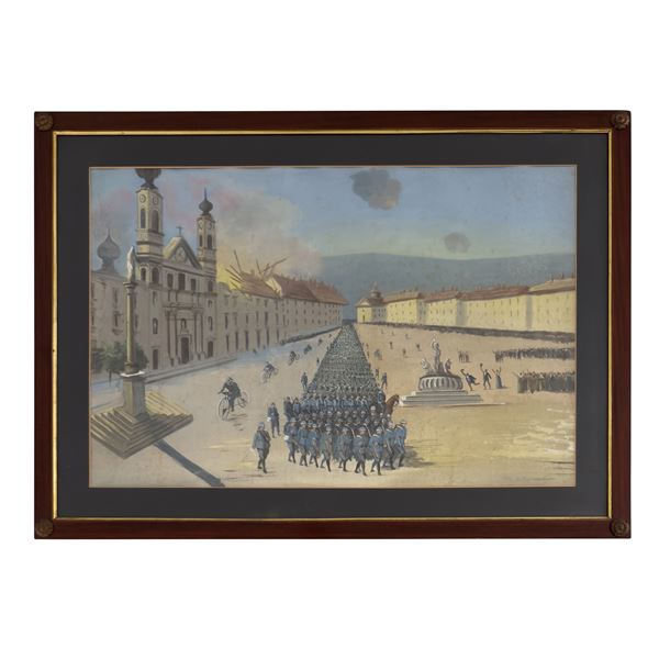 L'esercito italiano entra a Gorizia, tempera su carta, inizi del XX secolo