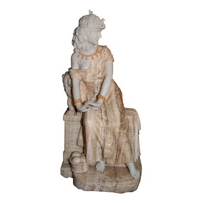 Scultore anonimo, Donna orientale seduta in marmo bianco, marmo giallo e onice