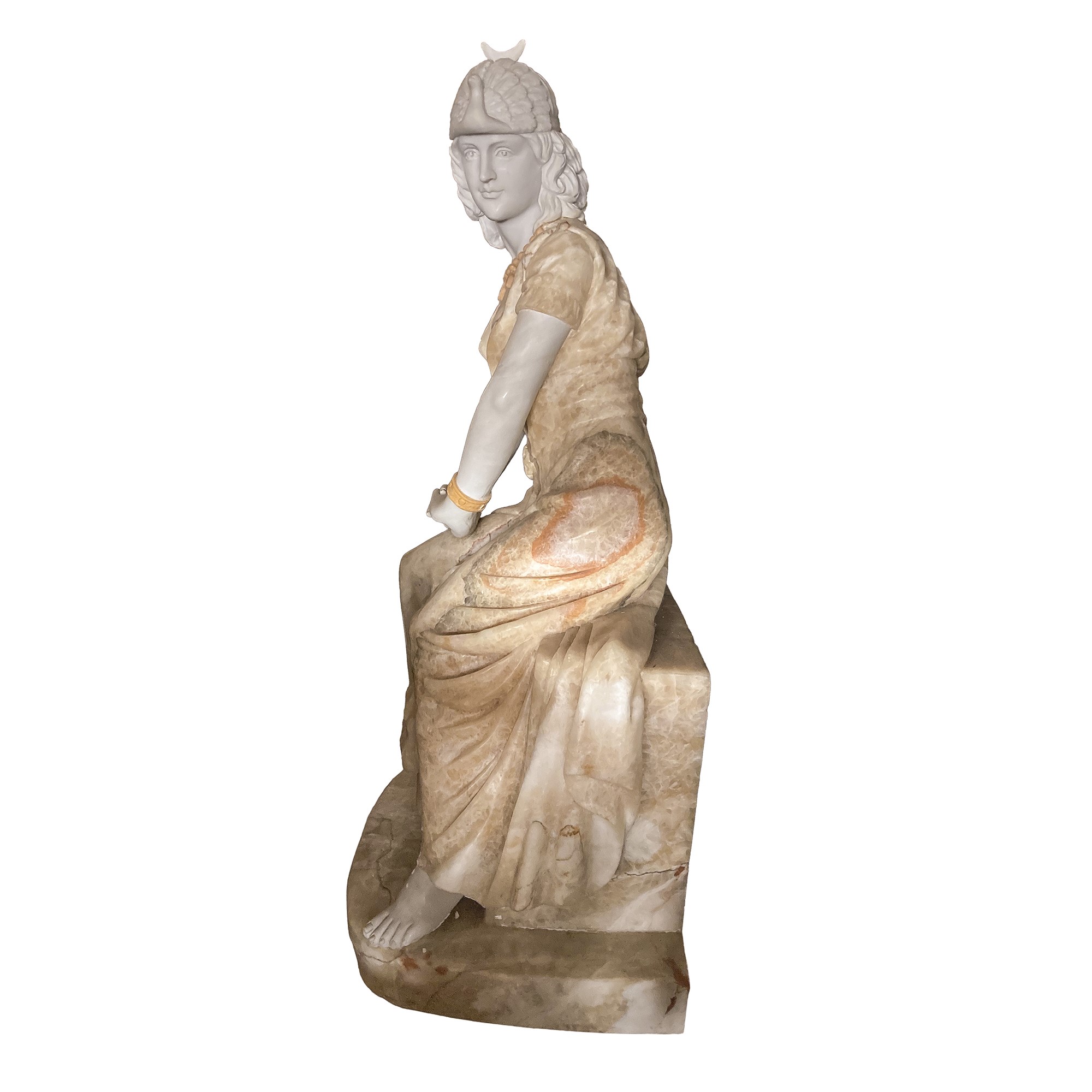 Scultore anonimo, Donna orientale seduta in marmo bianco, marmo giallo e onice