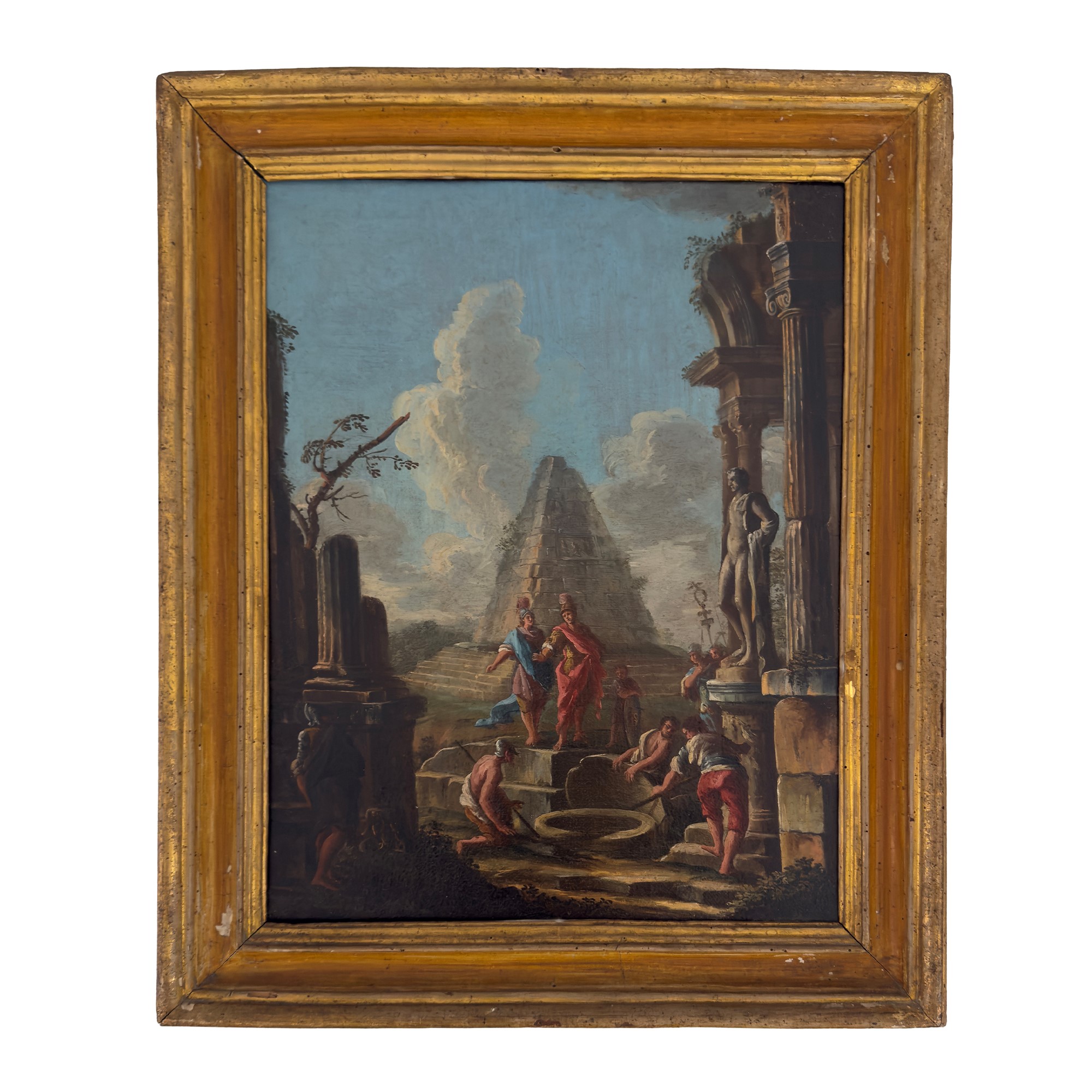 Alberto Carlieri (attribuito), Scene classiche con figure, coppia di oli su tela