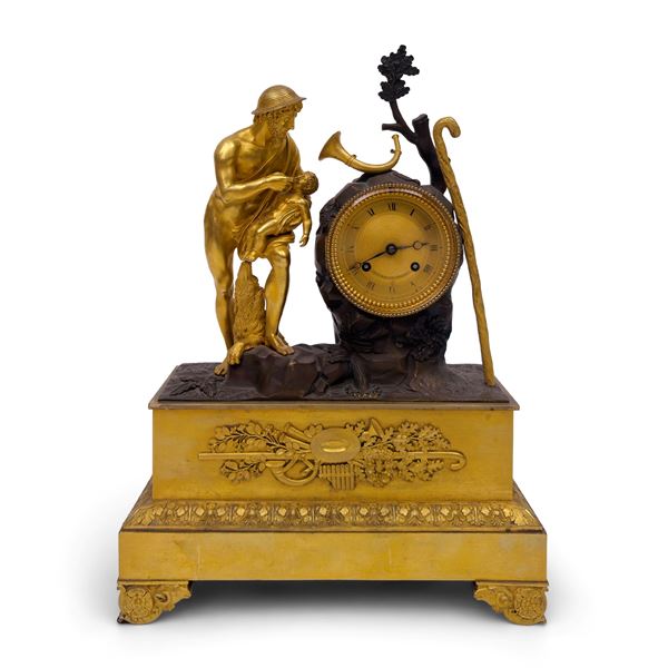 Pendola in bronzo dorato e patinato, Francia, inizi del XIX secolo