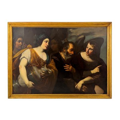 Massimo Stanzione (attribuito), La famiglia di Lot fugge da Sodoma, olio su tela, cm. 100x145,5
