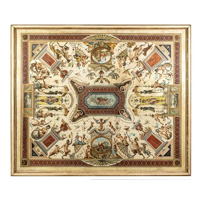 Tavolo da salotto, fine del XVIII secolo, con piano dipinto a olio