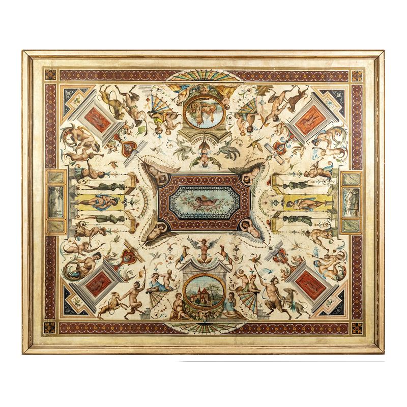 Tavolo da salotto, fine del XVIII secolo, con piano dipinto a olio