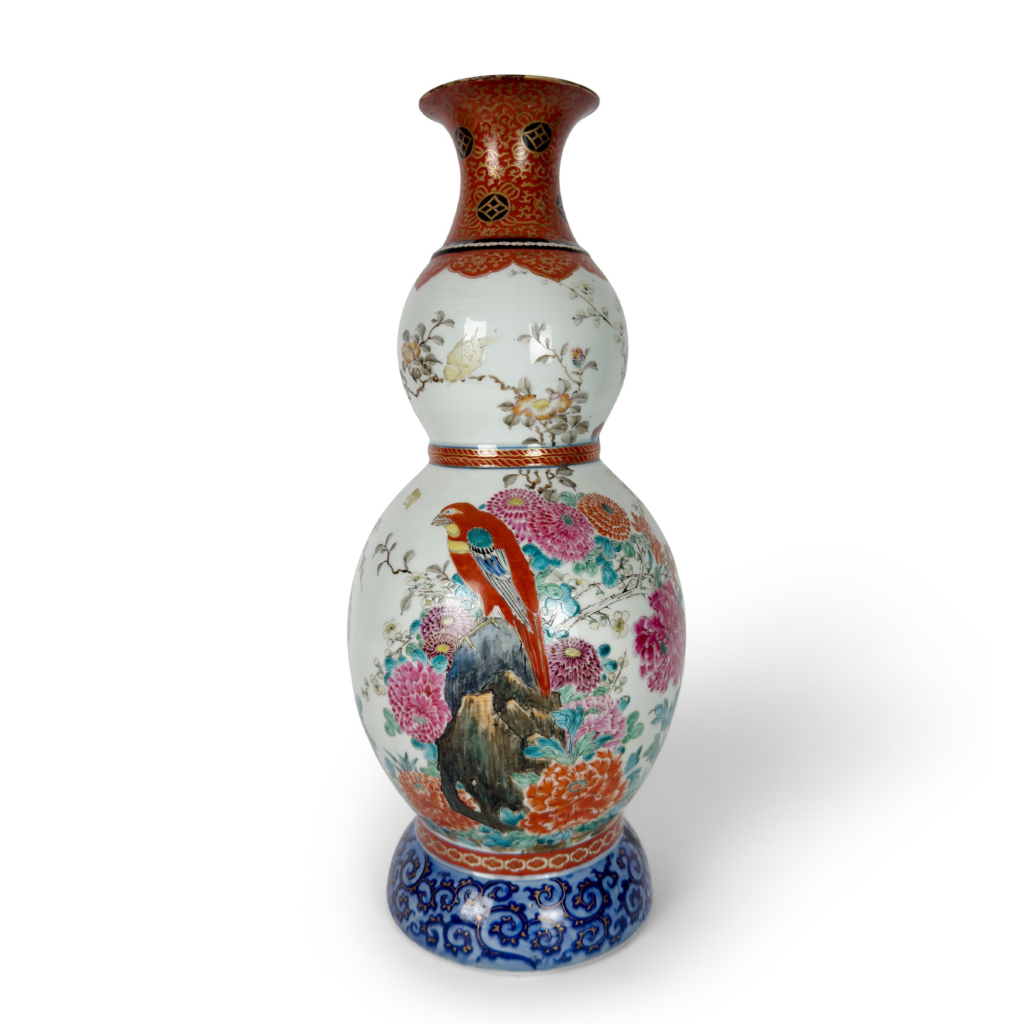 Vaso a doppio bulbo in porcellana bianca e policroma, Arte Orientale