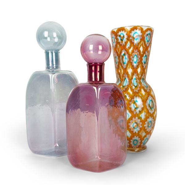 Vaso in vetro arancione decorato a murrine