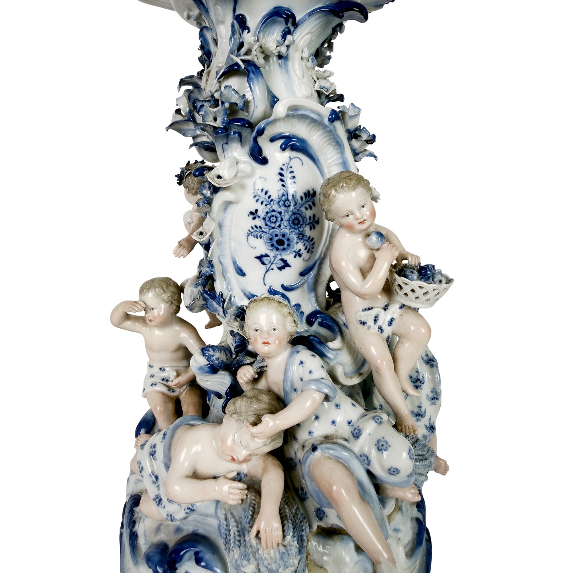 Meissen, Grande alzata ovale in porcellana bianca e blu, XX secolo
