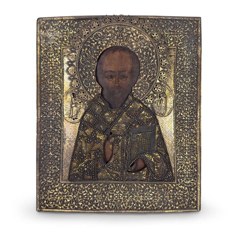 Icona con riza in argento dorato, Mosca, 1874