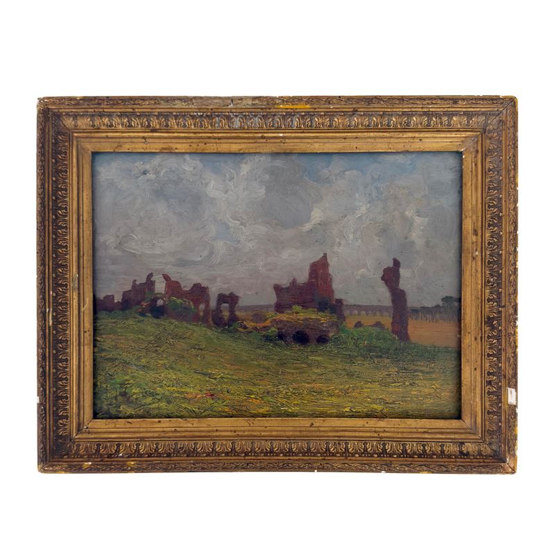 Beppe Ciardi, La Villa dei Quintili sull'Appia Antica, olio su tavoletta
