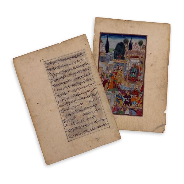 Cinque pagine miniate a tempera, Persia, XIX secolo