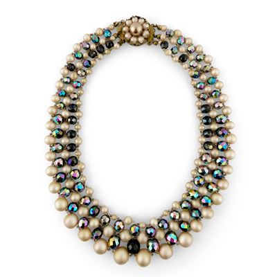 Collier de chien con finte perle e strass multicolor sfaccettati