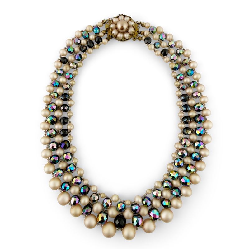 Collier de chien con finte perle e strass multicolor sfaccettati
