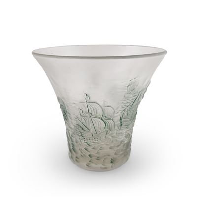 Armada, Vaso in vetro Barolac, Cecoslovacchia, anni '30, cm 20x22,5