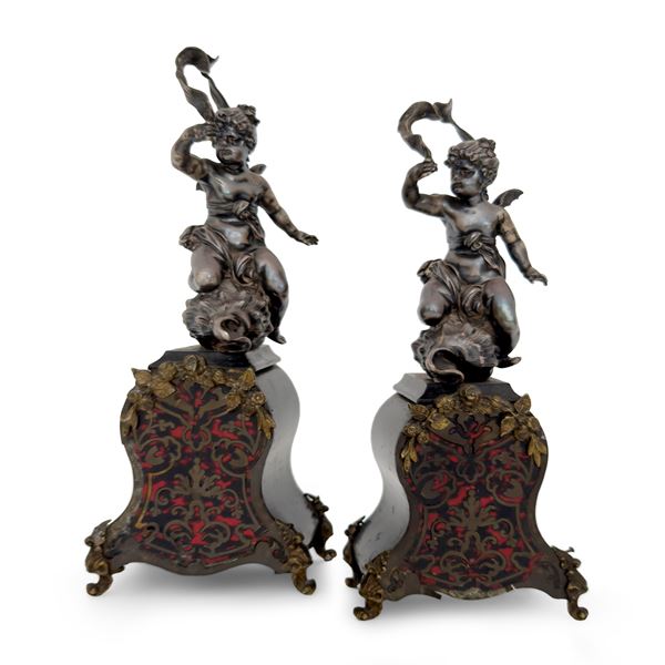 Coppia di sculture in argento, fine del XIX secolo