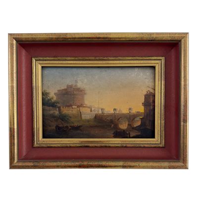 Pittore del XIX secolo, Veduta del Tevere con Castel Sant'Angelo