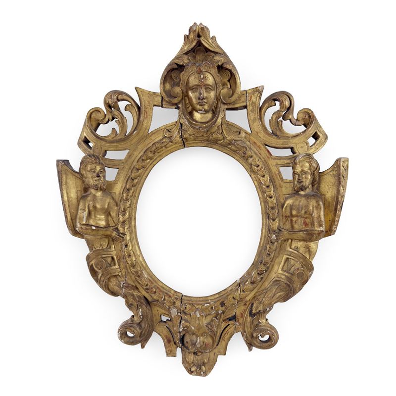 Cornice in legno dorato di forma ovale, fine del XVII-inizi del XVIII secolo