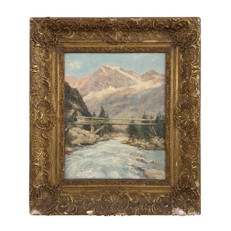 Clement Castelli, Paesaggio di montagna, olio su tela