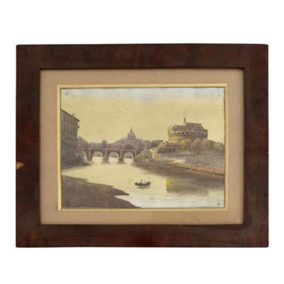 Pittore del XIX secolo, Veduta del Tevere con Castel Sant'Angelo e San Pietro
