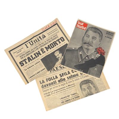 Copia de L'Unità, Paese Sera e Vie Nuove: Tributi alla Morte di Stalin