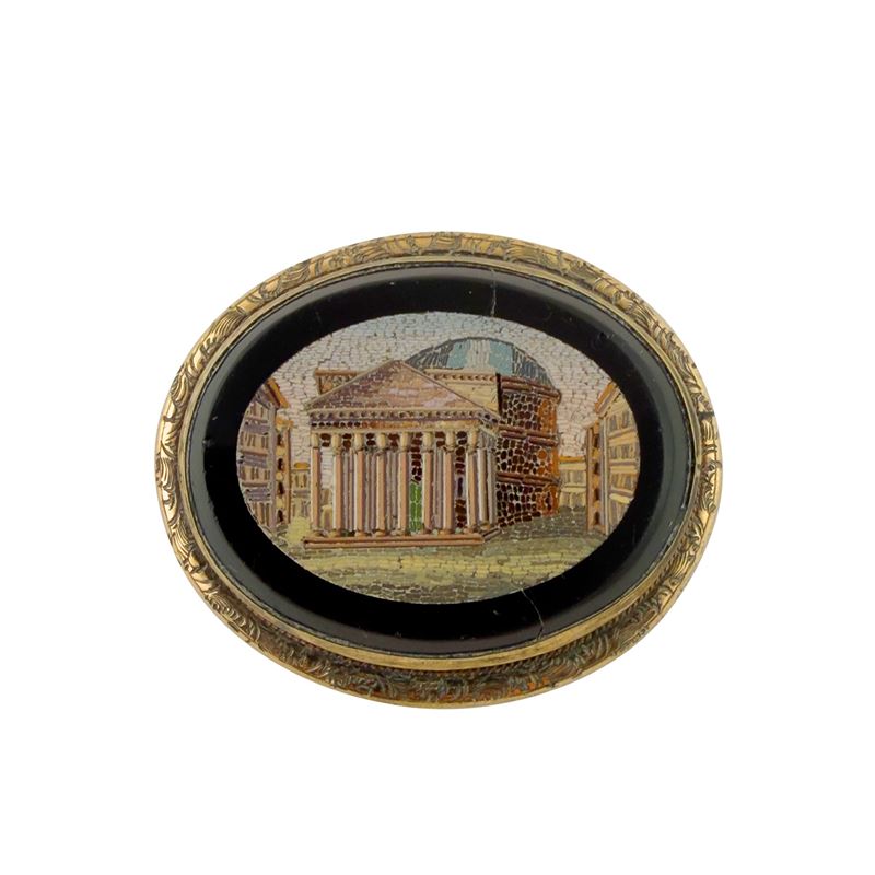 Spilla con micromosaico ovale raffigurante il Pantheon, XIX secolo