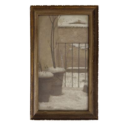 Giuseppe Ar, Balcone innevato, olio su cartone