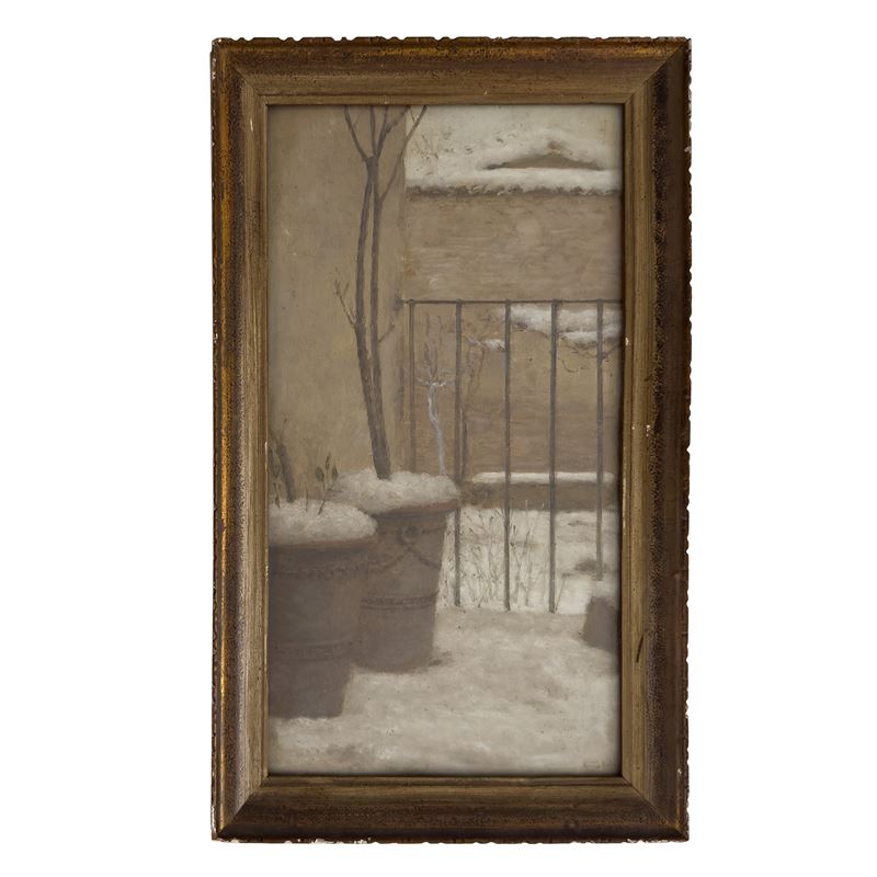 Giuseppe Ar, Balcone innevato, olio su cartone