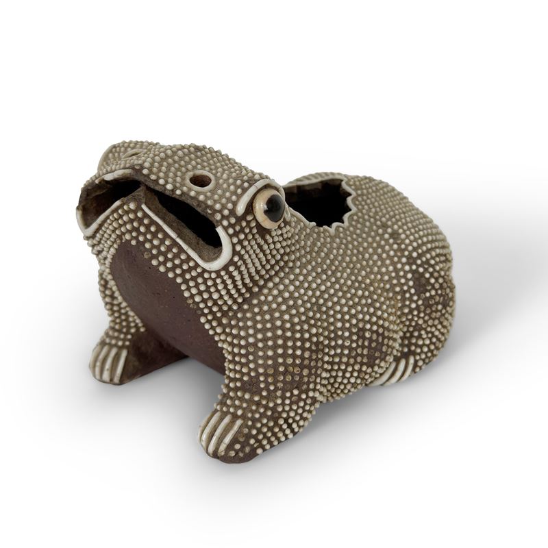 Antico portapennelli in forma di rana in ceramica marrone, Cina