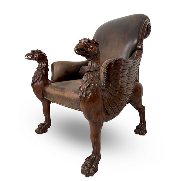 Poltrona da biblioteca di mogano, Inghilterra, XIX secolo