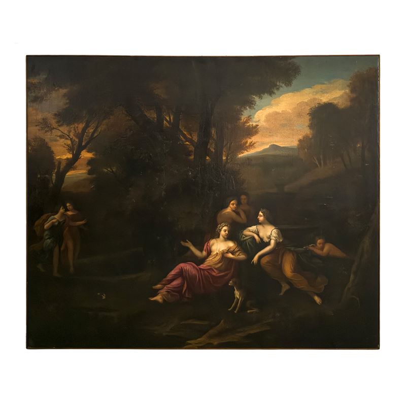 Pittore francese degli inizi del XVIII secolo, Diana e Callisto, olio su tela