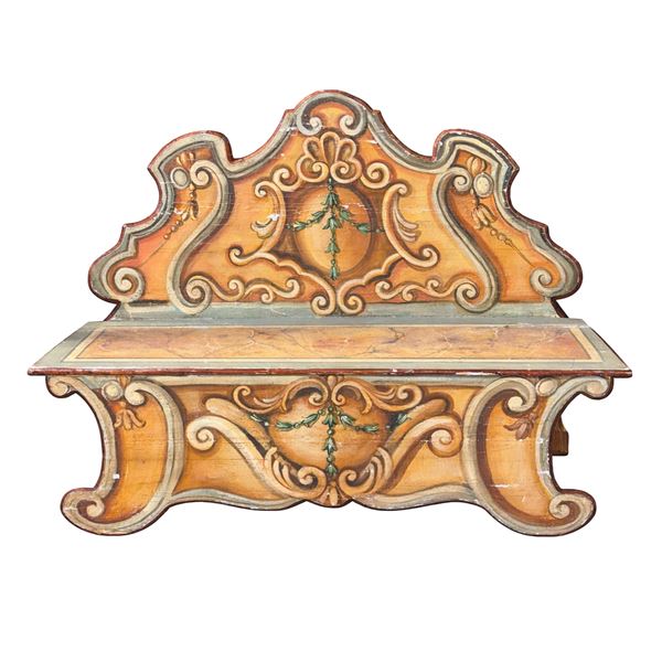 Panca da androne in legno laccato a fondo ocra