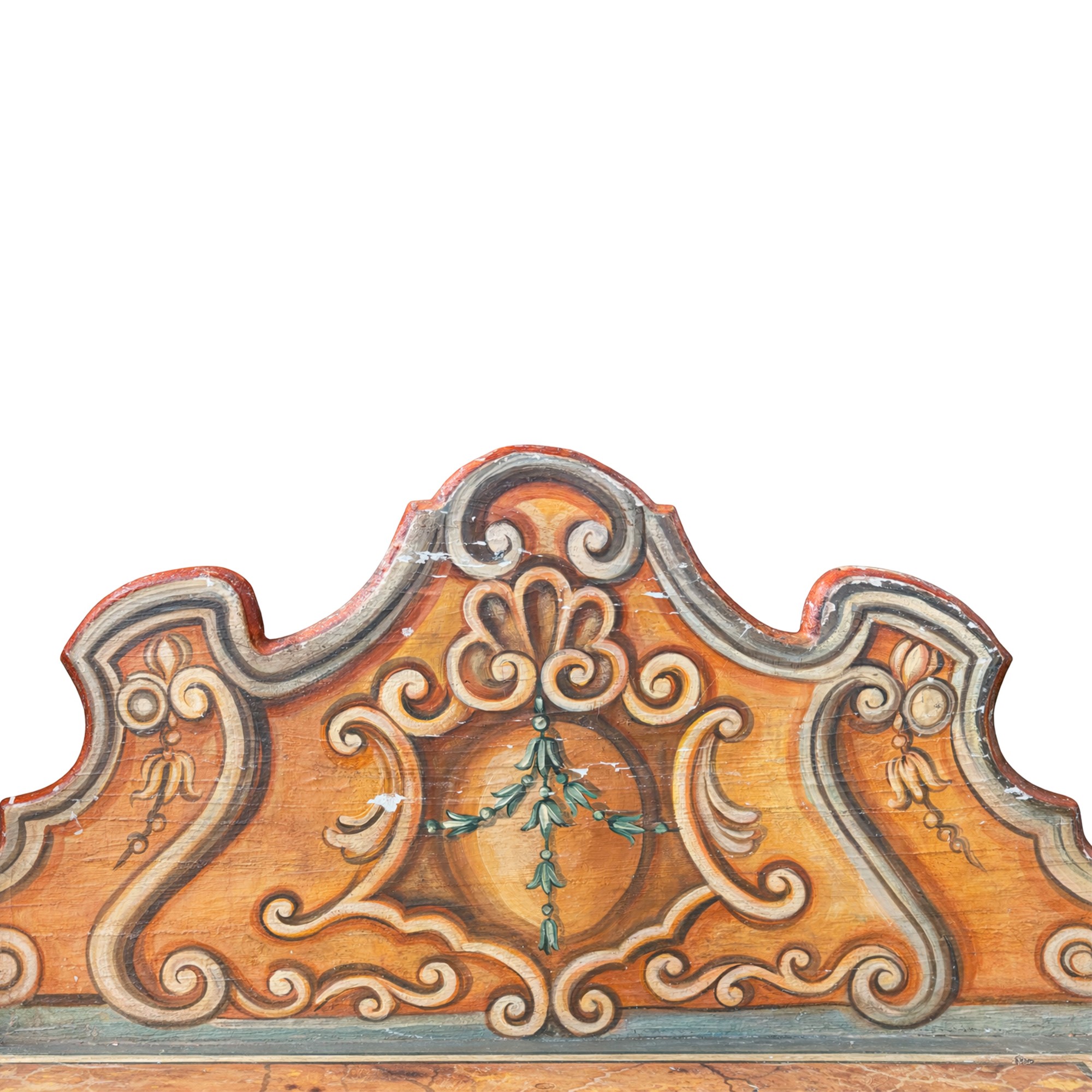 Panca da androne in legno laccato a fondo ocra