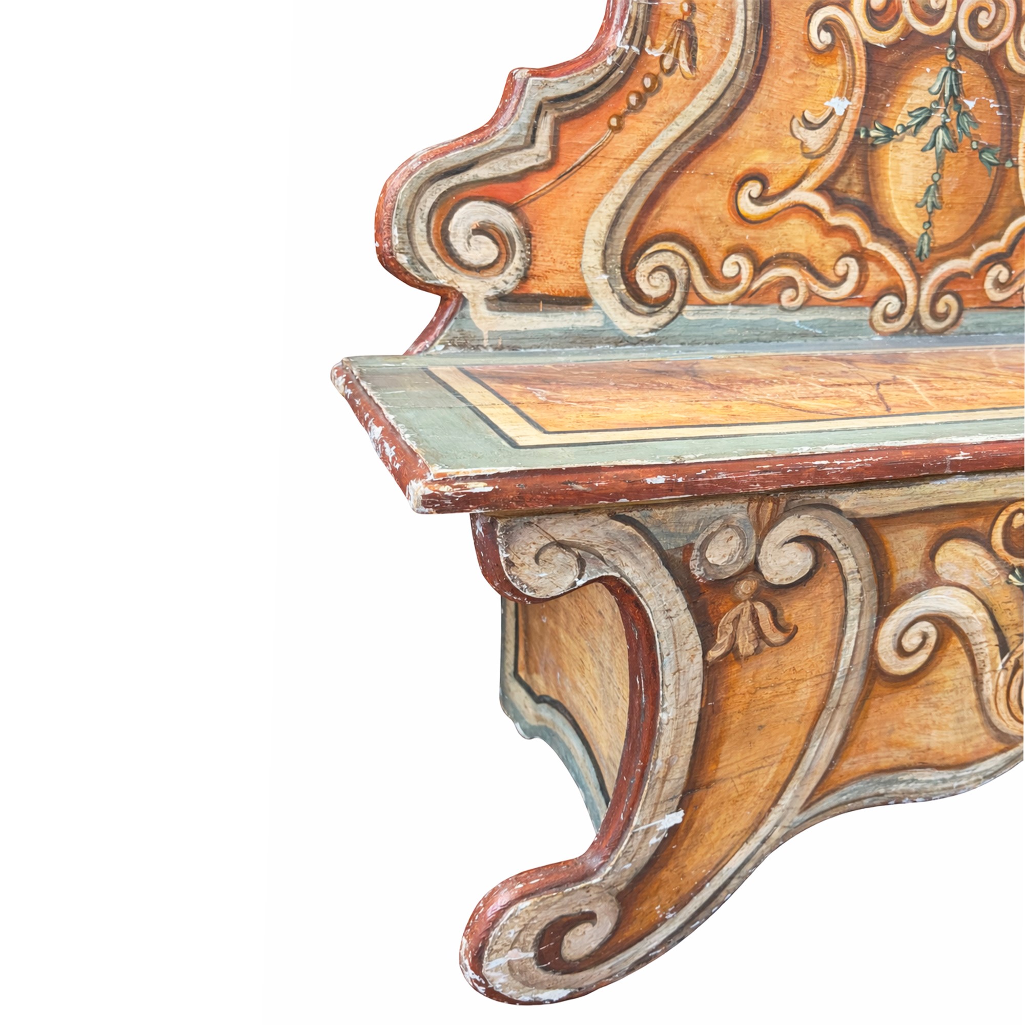 Panca da androne in legno laccato a fondo ocra