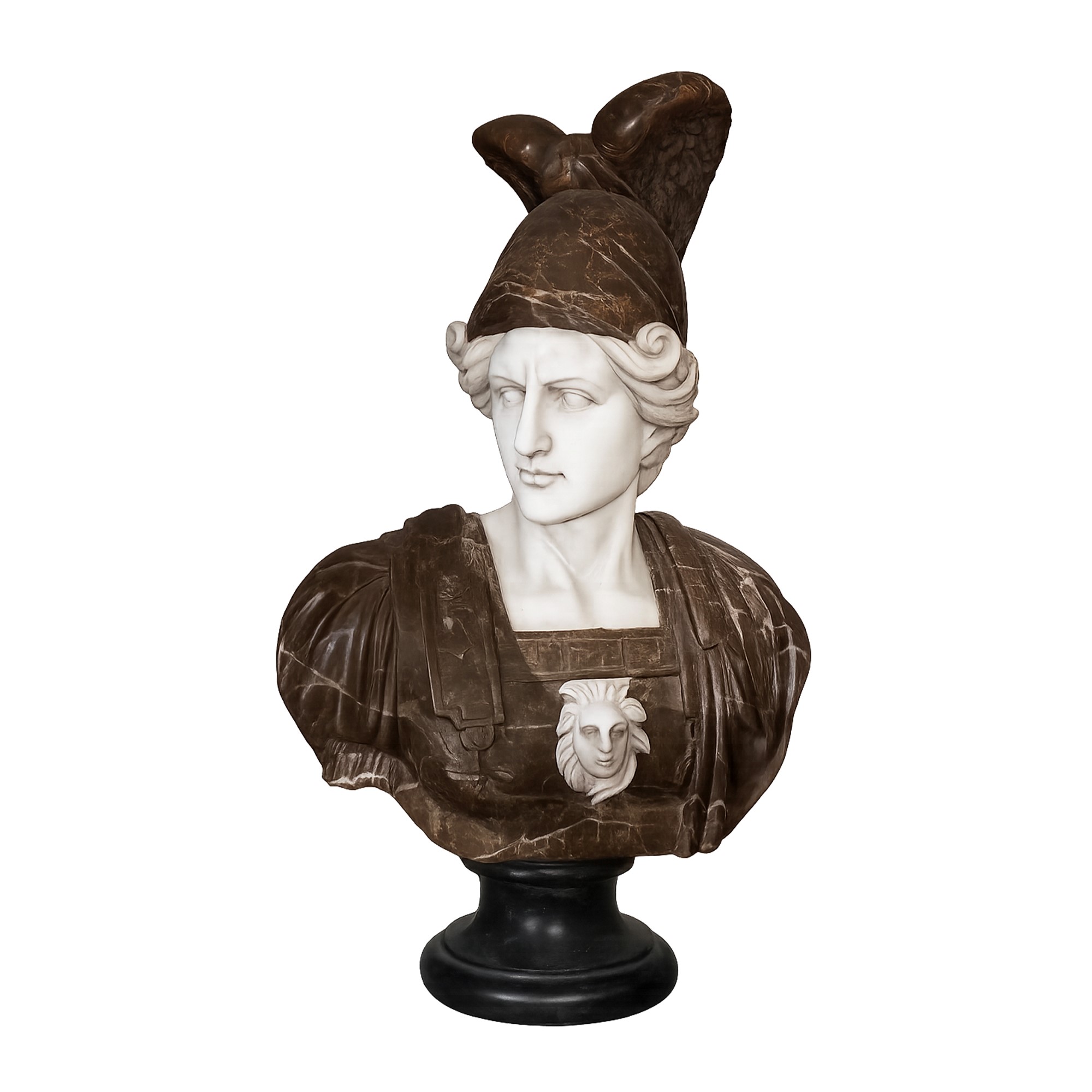 Busto di Minerva, marmo bianco e marmo venato