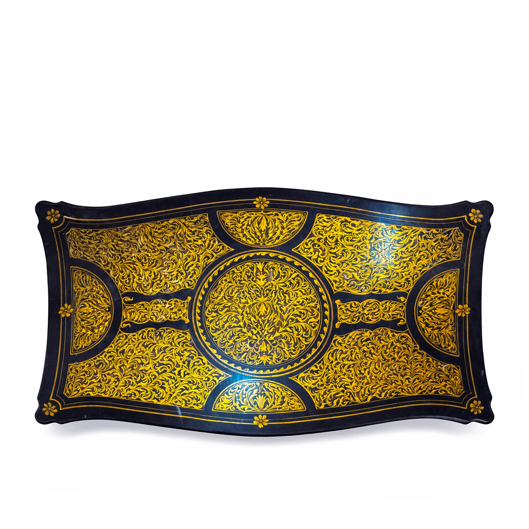 Bureau plat in legno ebanizzato dipinto a simulare un intarsio alla maniera di Boulle