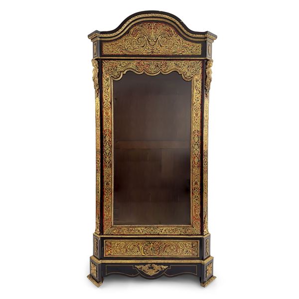 Mobile vetrina in legno ebanizzato decorata alla maniera di Boulle, Francia, XIX secolo