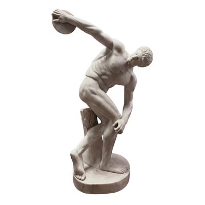 Grande Figura di Discobolo in Marmo Bianco