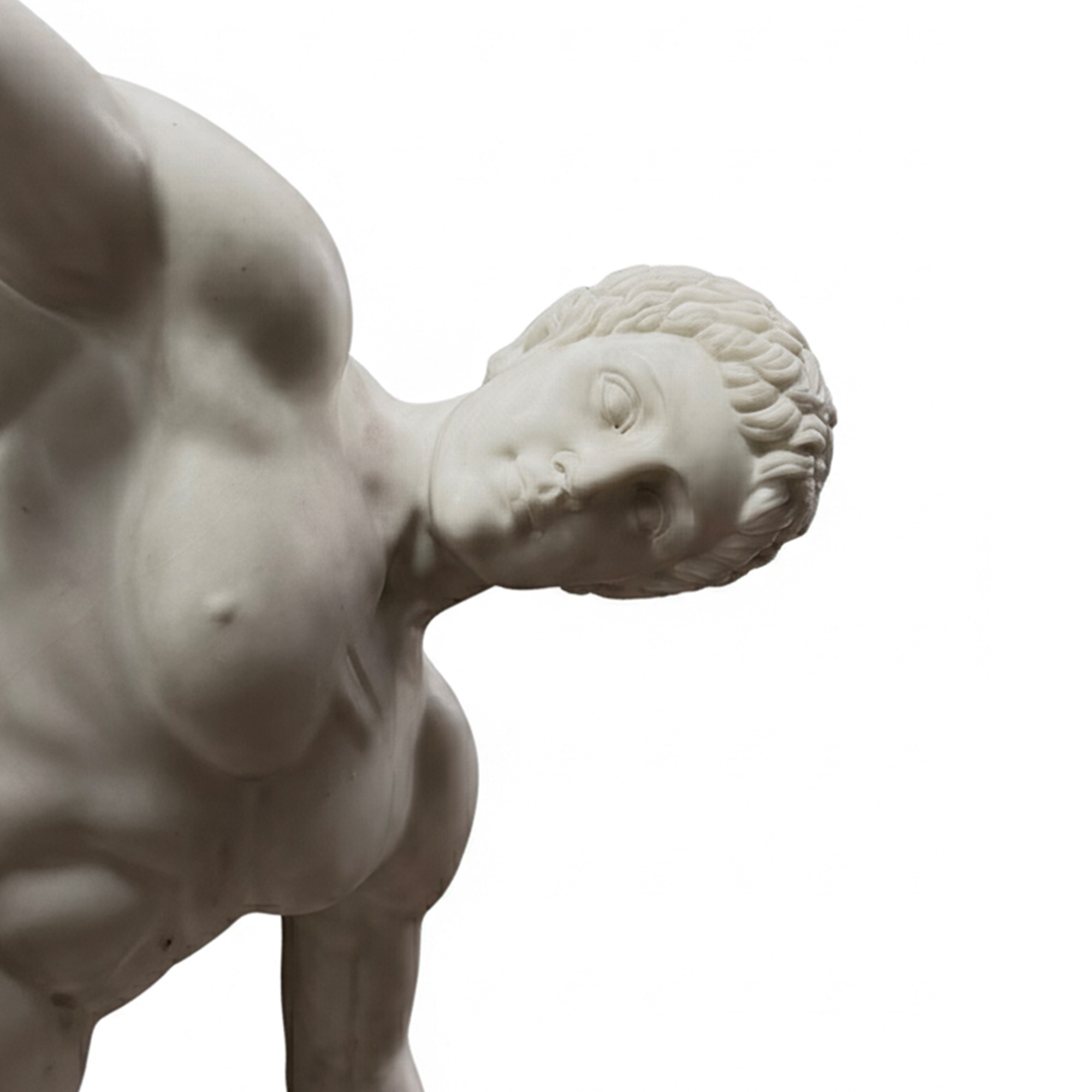 Grande Figura di Discobolo in Marmo Bianco